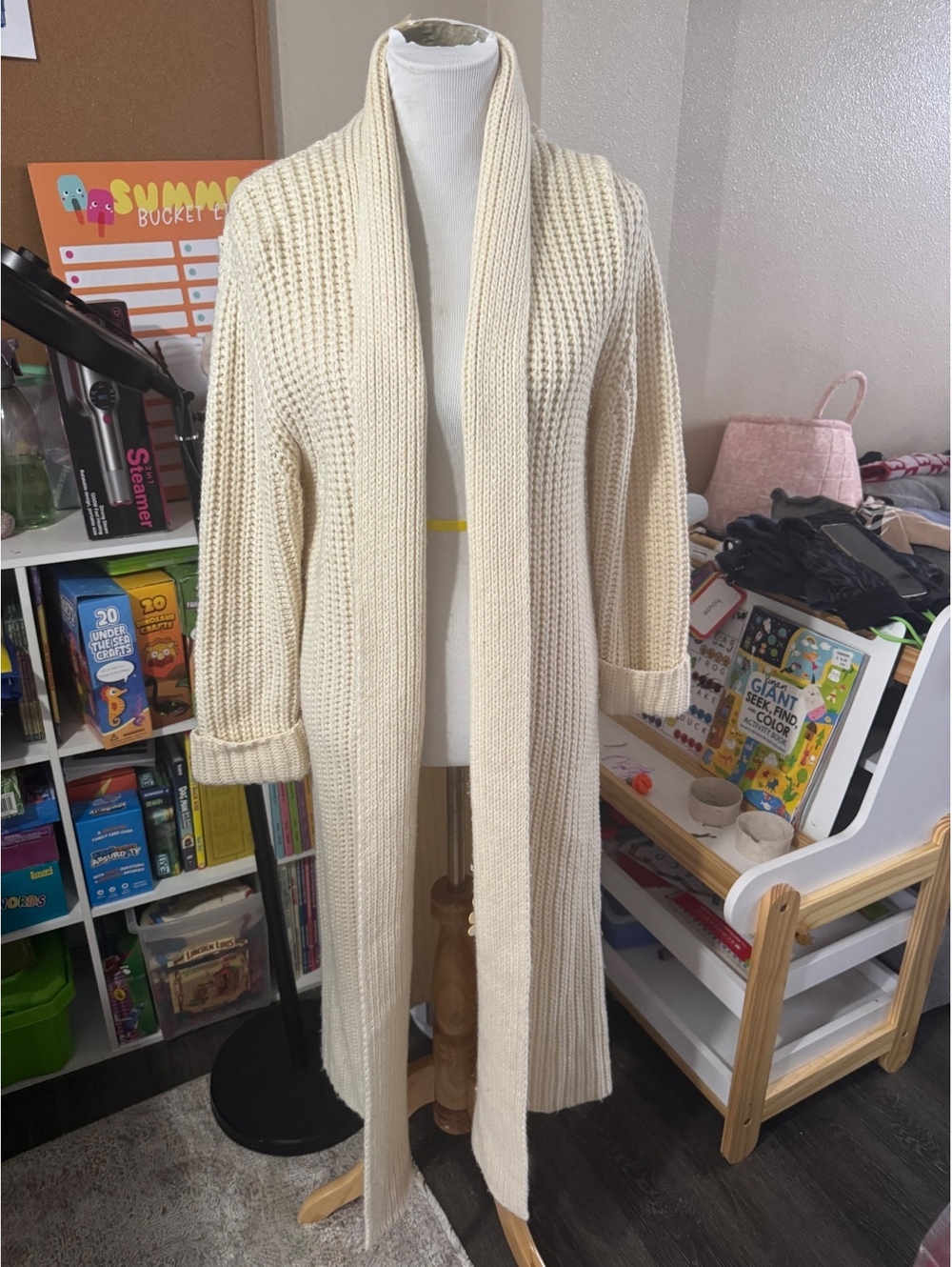 Anrabess Cream Long Knit Sweatercoat Size Small